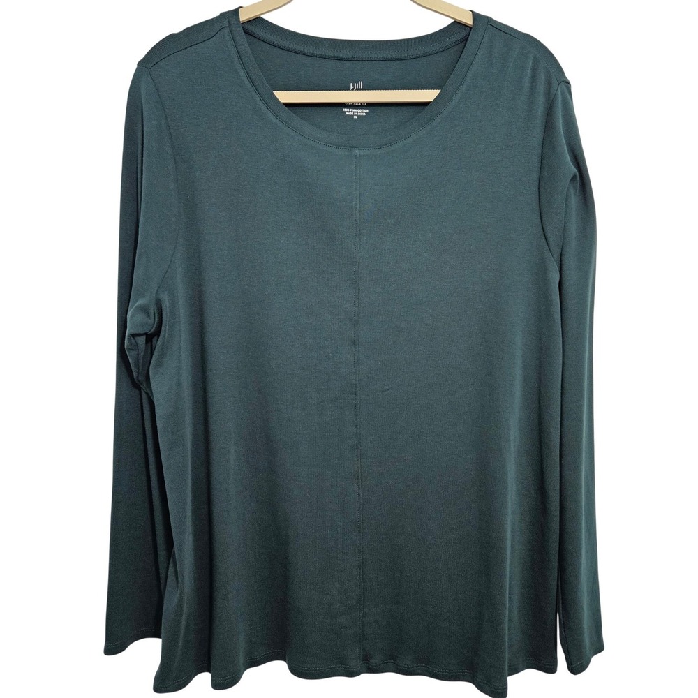J. Jill Womens Pima Cotton Long Sleeve Crew Neck Top Minimalist Capsule Green XL